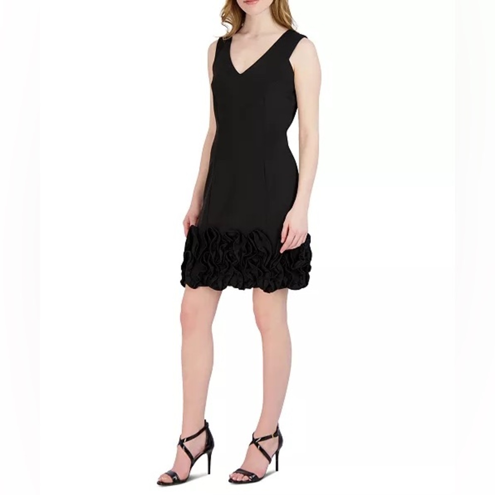 Donna Ricco Ruffle Hem Sheath Dress Black Size 4